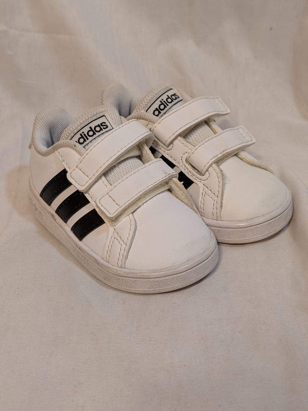 adidas Infant/Toddler White Sneakers with Black Stripes
